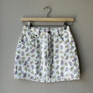 Heavy Manners Skirt Floral White Coquette‎ Denim Mini Skirt Size Small